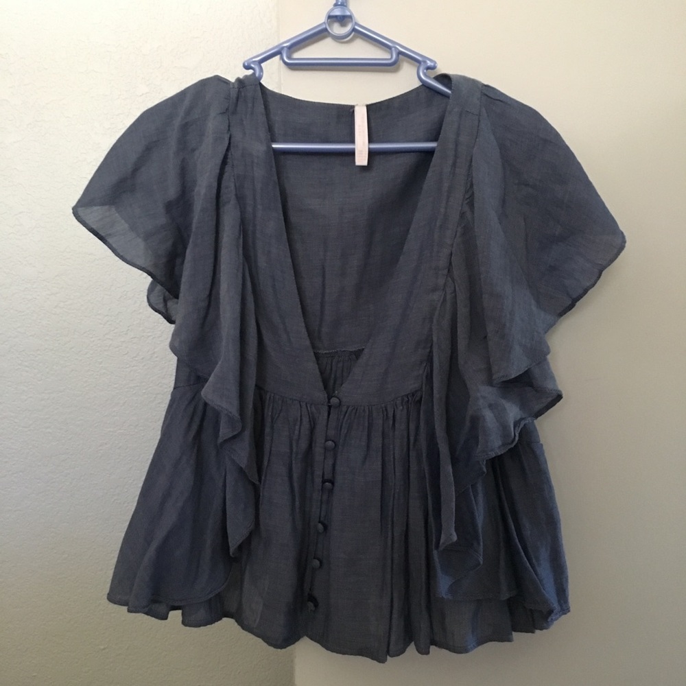 LOWEST PRICE: Zara ruffled chambray top